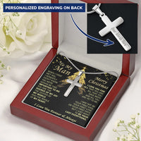 Custom Engraved Mens Cross Pendant, Personalized Cross Necklace for Men, Stainless Steel Religious Jewelry, Christmas Present for Husband