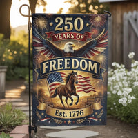 Patriotic 250 Years of Freedom Garden Flag | American Eagle & Running Horse Double-Sided Design | Premium Weather-Resistant Polyester | 4th of July & Independence Day Outdoor Decor Gift
