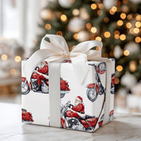 Motorcycle Santa Gift Wrap, Watercolor Biker Santa Wrapping Paper, Red Cruiser Bike Holiday Wrapping Paper, Christmas Biker Gift Wrap Roll