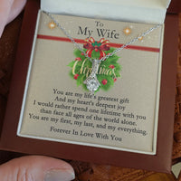 Sparkling CZ Ribbon Jewelry, To My Wife Ribbon Pendant Necklace, 14k White Gold Over Stainless Steel Chain, Romantic Christmas Present for Her