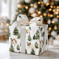 Dog Holiday Wrapping Paper, English Bulldog Christmas Wrapping Paper, Pine Tree Winter Gift Wrap, Bulldog Gift Wrap, Present for Dog Lovers