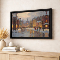Comfy Winter Town Canvas Print, Christmas Village Canvas Wall Art, Snowy Street Scene Wall Decor, Holiday Season Painting, Xmas Home Present