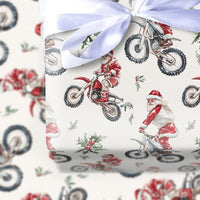 Dirt Bike Santa Claus Gift Wrap, Motocross Santa Christmas Wrapping Paper, Biker Holiday Wrapping Paper, Motorcycle Christmas Gift Wrap