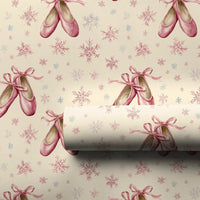 Pink Pointe Shoes Christmas Gift Wrap, Ballet Slipper Wrapping Paper, Dancer Snowflake Wrapping Paper, Ballerina Holiday Gift Wrap Roll