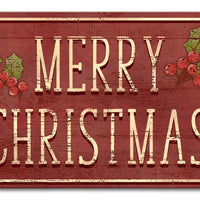 Vintage Holiday Wall Art, Merry Christmas Holly Metal Sign, Festive Christmas Tin Sign, Rustic Winter Metal Sign, Holiday Home Decor