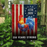 Patriotic Rooster Garden Flag 250 Years Strong | 1776-2026 American Flag Design | Double-Sided Polyester | USA Semiquincentennial Gift