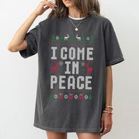 Humorous Reindeer Holiday Shirt, I Come in Peace Christmas T-Shirt, Sarcastic Ugly Xmas Tee, Retro Festive Graphic T-Shirt, Xmas Present