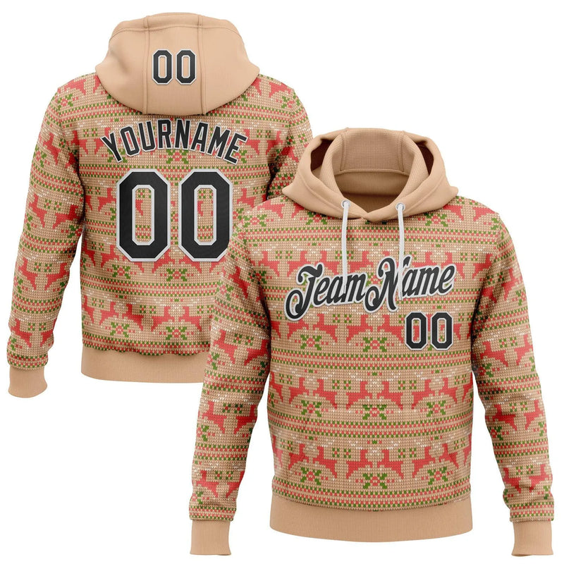3D Knit Pattern Sports Pullover, Custom Ugly Christmas Sweater Hoodie, Personalized Name and Number Sweatshirt, Holiday Present
