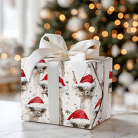 Watercolor Santa Hat Bird Gift Wrap, Christmas Emu Wrapping Paper, Festive Snowflake Present Wrapping Paper, Holiday Gift Wrap Roll