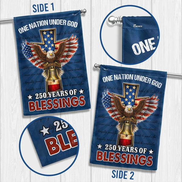 One Nation Under God Garden Flag | 250 Years of Blessings Eagle Design | Double-Sided Polyester | Patriotic Christian Home Decor