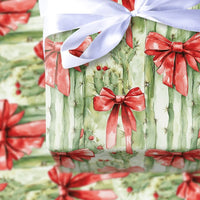Watercolor Desert Cactus Gift Wrap, Southwestern Christmas Wrapping Paper, Holiday Red Bow Wrapping Paper, Festive Country Present Wrap