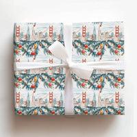 Golden Gate Bridge Gift Wrap, San Francisco Skyline Wrapping Paper, Bay Area Christmas Gift Wrap, Watercolor Holiday Wrapping Paper