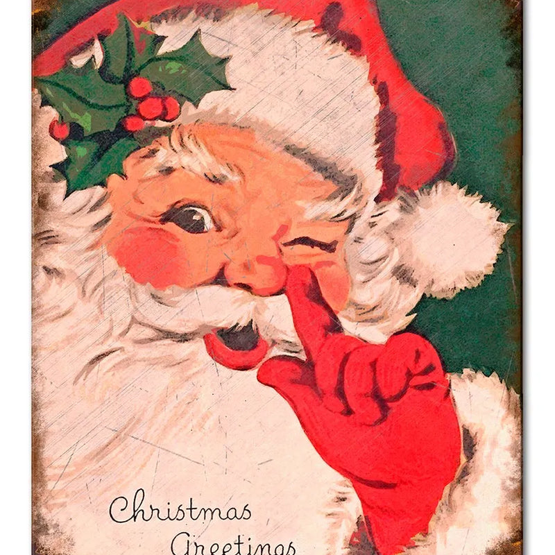 Retro Santa Metal Sign, Vintage Santa Christmas Greetings Metal Sign, Holiday Santa Claus Wall Decor, Christmas Metal Sign Home Bar Decor