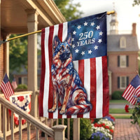 German Shepherd Betsy Ross Garden Flag | 250 Years Patriotic Dog Design | Double-Sided UV-Resistant Polyester | American History Decor