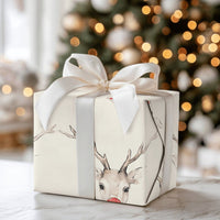 Watercolor Reindeer Wrapping Paper, Red Nosed Reindeer Wrapping Paper, Rustic Holiday Gift Wrap, Christmas Present Wrapping Paper