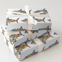 Humorous Holiday Lights Gift Wrap, Christmas Shark Wrapping Paper, Great White Shark Xmas Wrapping Paper, Ocean Animal Holiday Wrapping Paper