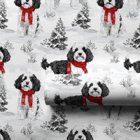 Winter Dog with Red Scarf Gift Wrap, Cockapoo Christmas Wrapping Paper, Holiday Puppy Gift Wrapping Paper, Festive Pet Lover Present Wrap