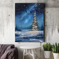 Snowy Starry Night Landscape Print, Christmas Tree Digital Wall Art, Winter Holiday Forest Poster, Festive Printable Home Decor