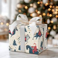 Vintage Western Holiday Gift Wrap, Santa on Horse Christmas Wrapping Paper, Rustic Santa Equestrian Wrapping Paper, Holiday Gift Wrap Roll