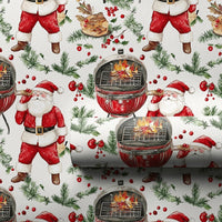 Christmas BBQ Cookout Gift Wrap, Grilling Santa Wrapping Paper, Roasted Turkey Holiday Wrapping Paper, Humorous Red Grill Gift Wrapping Paper