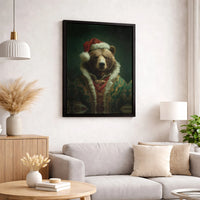 Renaissance Animal Portrait Canvas Print, Christmas Bear Canvas Wall Art, Holiday Bear Canvas Poster, Winter Wall Decor, Digital Download