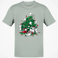Humorous Holiday Chaos Graphic Tee, Cats Climbing Christmas Tree T-Shirt, Festive Kitty Christmas Shirt, Adorable Cat Lover Winter Top