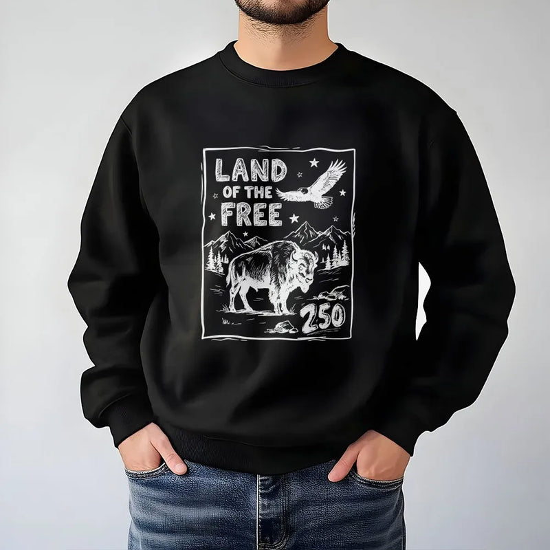 250 Years Of Freedom Sweatshirt | USA 250th Anniversary Patriotic Eagle & Bison Art | Soft Cotton Poly Blend | 4th Of July Gift for Patriots
