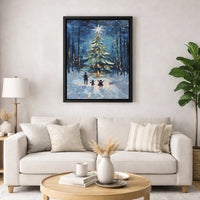 Snowy Winter Landscape Canvas Print, Christmas Tree Forest Wall Art Print, Holiday Oil Painting Wall Art, Digital Download Printable Art