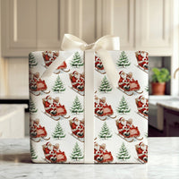 Classic Christmas Gift Wrap, Vintage Santa Sleigh Wrapping Paper, Watercolor Santa Reindeer Sleigh Wrapping Paper