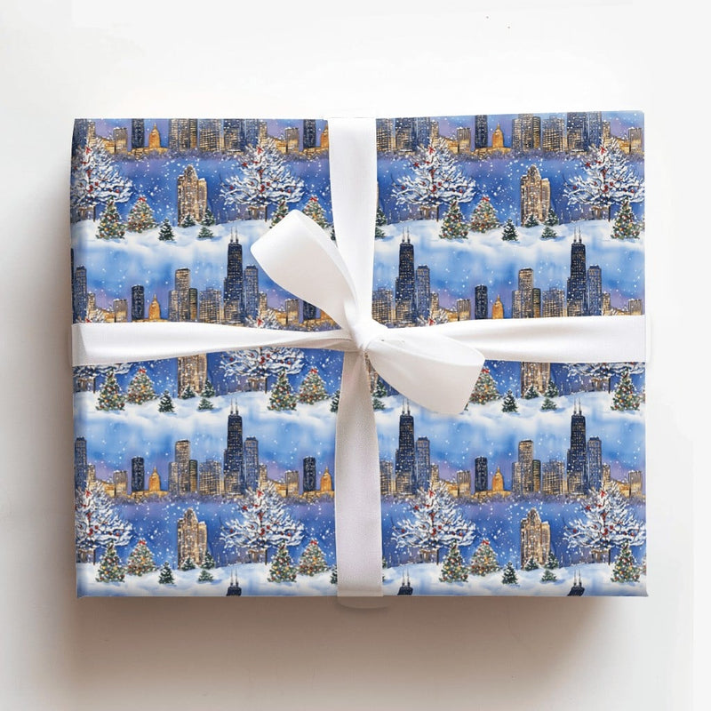 Willis Tower Snowy Gift Wrap, Chicago Skyline Christmas Wrapping Paper, Winter City Holiday Wrapping Paper, Chicago Lover Present Wrap Roll