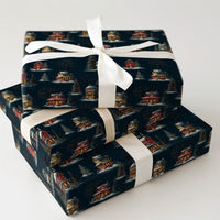 Starry Winter Gift Wrap, Snowy Village Night Wrapping Paper, Comfy Christmas Village Wrapping Paper, Holiday Cottage Wrapping Paper Roll