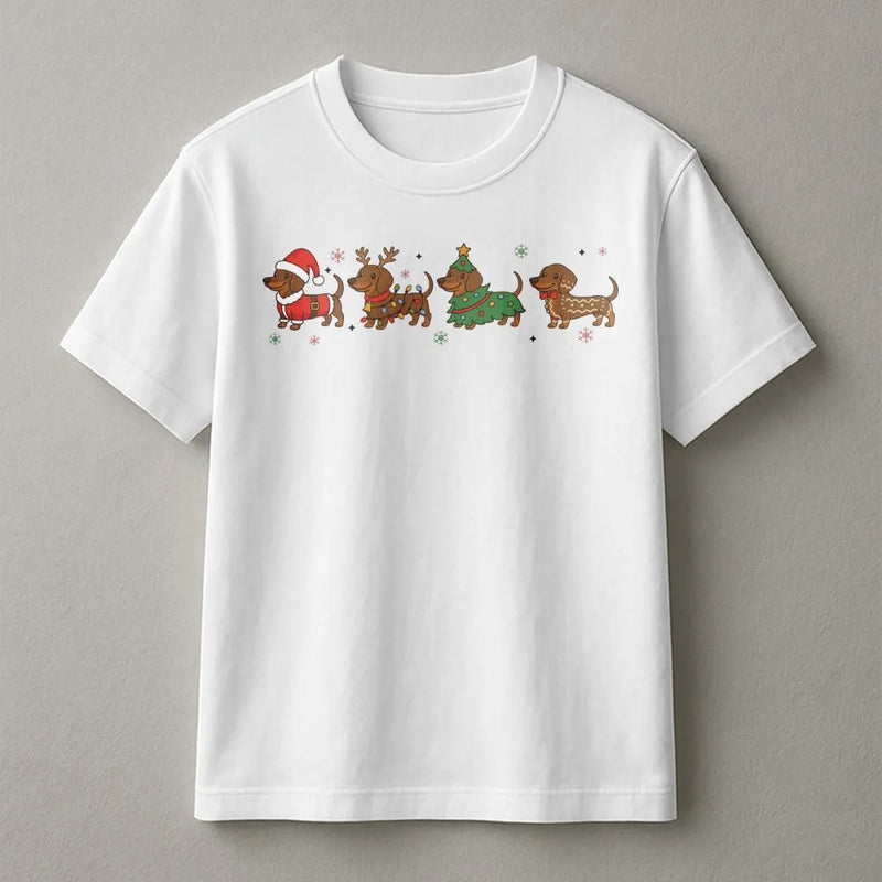 Wiener Dog Santa Hat Tee, Christmas Dachshund Shirt, Reindeer Antler Dachshund T-Shirt, Holiday Dachshund Graphic Tee, Xmas Dog Lover Present
