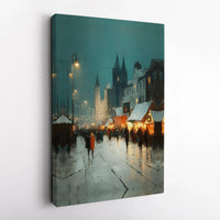 Impressionist Winter Street Wall Decor, Snowy Christmas Market Canvas Art, Festive Holiday Canvas Print, Winter Wall Art, Seasonal Home Present