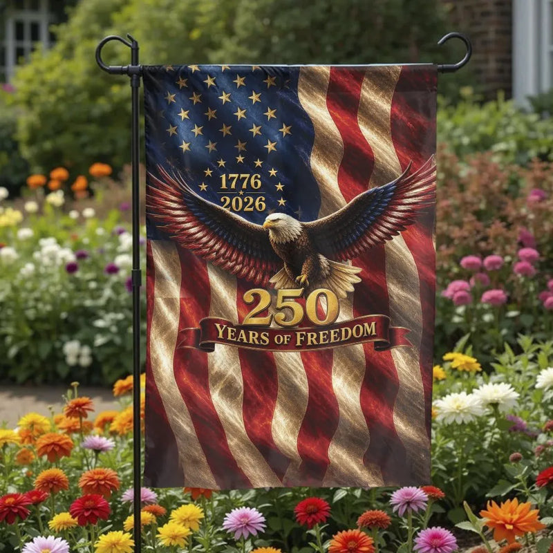 USA 250 Years of Freedom Garden Flag | Patriotic Bald Eagle 1776-2026 America Semiquincentennial | Double Sided Premium Weatherproof Polyester | Veterans Outdoor Yard Decor Gift