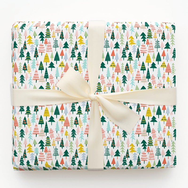 Colorful Stylized Holiday Gift Wrap, Modern Christmas Tree Wrapping Paper, Whimsical Tree Wrapping Paper, Festive Xmas Gift Wrap Roll