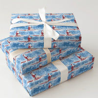 Watercolor Paddling Santa Gift Wrap, Kayaking Santa Wrapping Paper, Outdoor Sports Christmas Wrapping Paper, Festive Holiday Present Paper