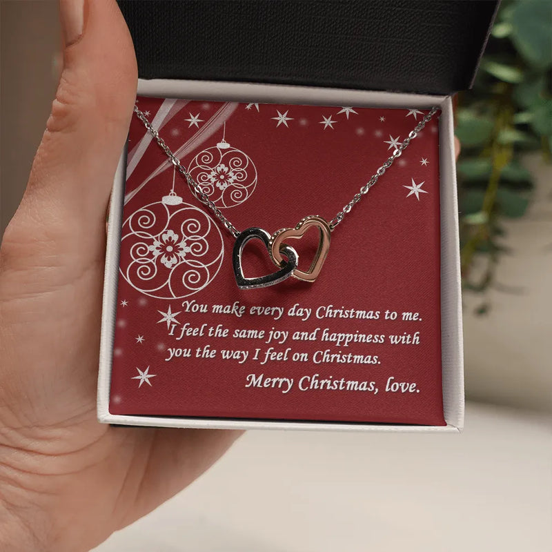 Two Tone Cubic Zirconia Pendant, Interlocking Hearts Necklace, Surgical Steel Double Heart Necklace, Romantic Christmas Present for Her