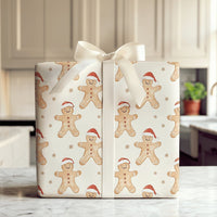 Adorable Christmas Cookie Gift Wrap, Watercolor Santa Hat Gingerbread Wrapping Paper, Holiday Snowflake Wrapping Paper, Winter Gift Wrap Roll
