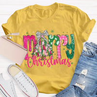 Festive Holiday Teacher Shirt, Merry Christmas Colorful Glitter Teacher T-Shirt, Christmas School Educator Graphic Tee