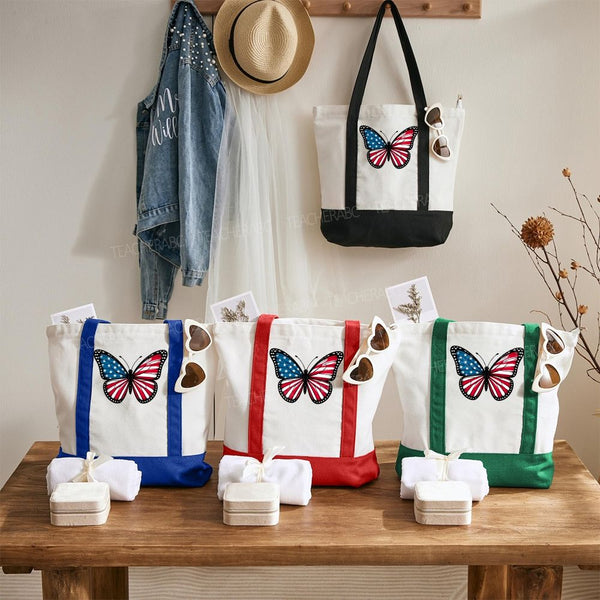 Butterfly Independence Day Color-blocked Canvas Bag