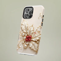 Elegant Christmas Holly iPhone Cover, Holly Berry Pearl Phone Case, Gold Pearl Holiday Phone Case, Festive Winter Holly Case
