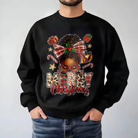 African American Holiday Sweatshirt, Afrocentric Merry Christmas Sweatshirt, Melanin Queen Plaid Bow Sweater, Black Woman Xmas Crewneck Present