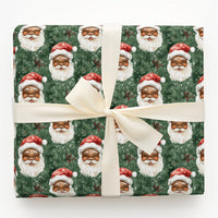 Watercolor Santa Claus Gift Wrap, Black Santa Wrapping Paper, Inclusive Christmas Present Paper, African American Santa Holiday Gift Wrap