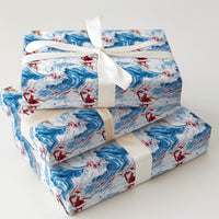 Watercolor Coastal Holiday Gift Wrap, Surfing Santa Christmas Wrapping Paper, Sunglasses Beach Santa Wrapping Paper, Ocean Lover Gift Wrap