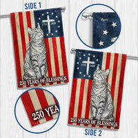 Christian Patriotic Cat Garden Flag | 250 Years of Blessings 1776-2026 | Double-Sided Polyester | Americana Decor for Cat Lovers