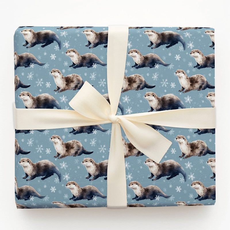 Winter Snowflake Wrapping Paper, Otter Gift Wrapping Paper, Adorable Animal Holiday Wrapping Paper, Christmas Gift Wrap for Otter Lovers