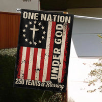 One Nation Under God Garden Flag | 250 Years of Blessing 1776-2026 | Double-Sided Patriotic Cross Design | Americana Home Decor Gift