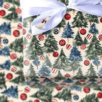 Red White Blue Tree Holiday Wrapping Paper, Americana Patriotic Christmas Wrapping Paper, Star Ornament Gift Wrap, Rustic Xmas Paper Roll