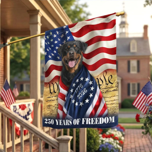 Rottweiler Garden Flag 250 Years of Freedom | Patriotic Dog USA Flag Design | Weather-Resistant Polyester | Gift for Rottweiler Owners