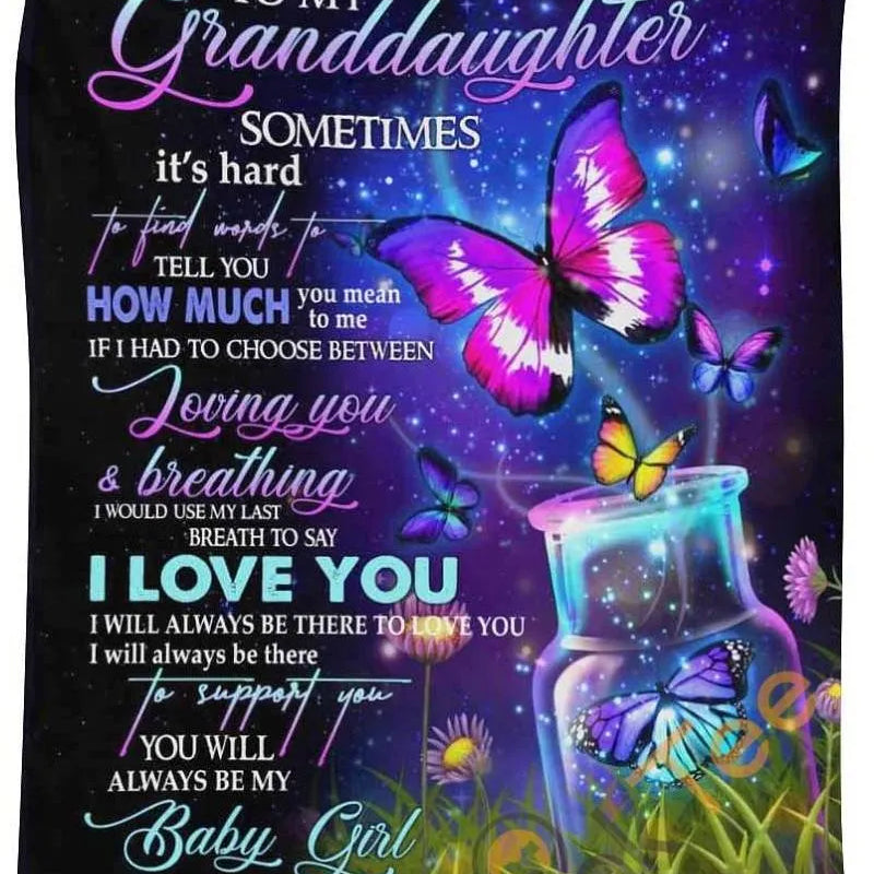 Galaxy Stars Fleece Blanket, To My Granddaughter Butterfly Blanket, Sentimental Grandparent Throw Blanket, Christmas Present for Her